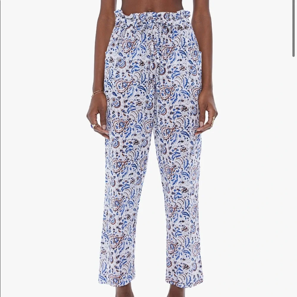NWT $189 Sz XS Xirena Tayler Blue White Mosaic Drawstring Casual Comfy Pants